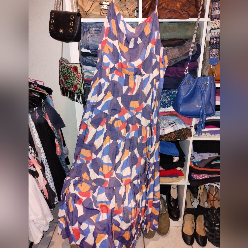 Nine West Boho Sleveless Multicolor Maxi Dress Size 4X